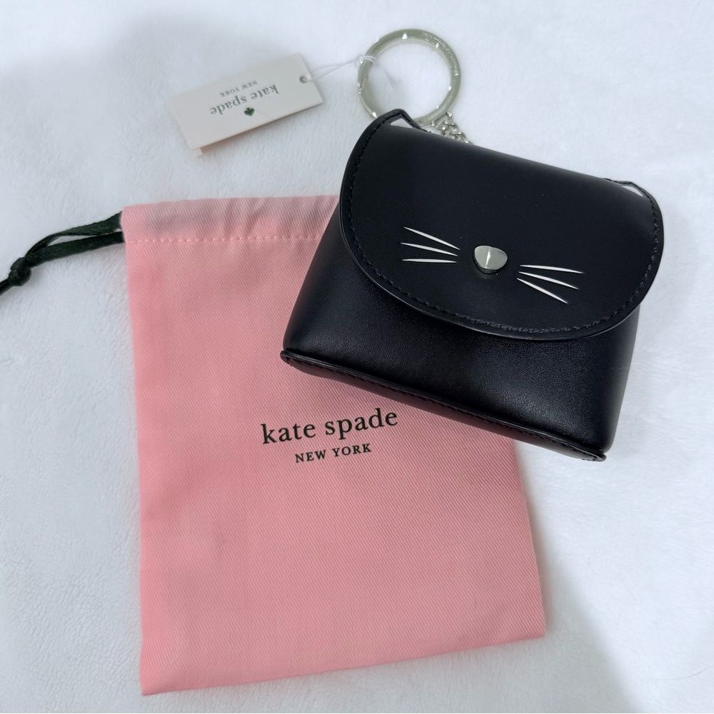Kate Spade kitty cat key fob/key chain pouch black